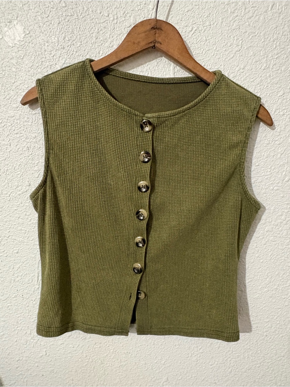 Olive Green Sleeveless Button-Front Women's Top
